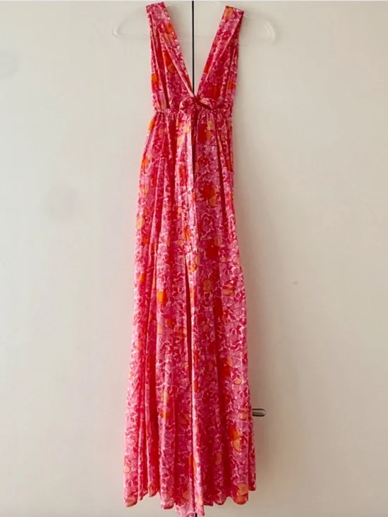 NWOT J. Crew Plunge-Neck Cotton Midi Beach Dress in Pink Limone Print - Small - Picture 5 of 7